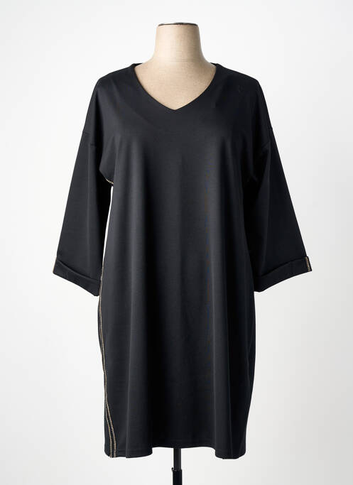 Robe mi-longue manches longues manches longues noir FRANCK ANNA femme
