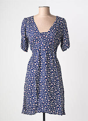 Robe mi-longue imprimé fleurs manches courtes bleu BAMBOO'S femme