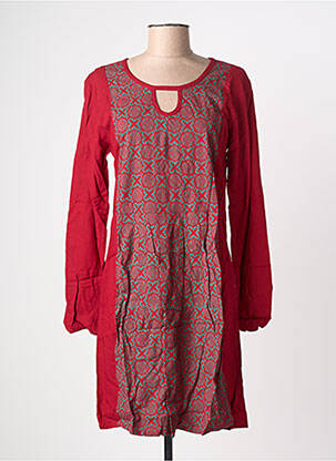 Robe mi-longue imprimé fantaisie manches longues rouge BAMBOO'S femme