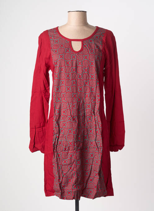 Robe mi-longue imprimé fantaisie manches longues rouge BAMBOO'S femme