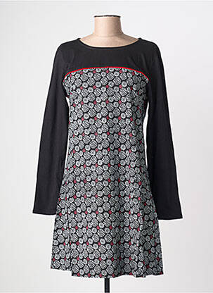 Robe mi-longue imprimé fantaisie manches longues noir BAMBOO'S femme