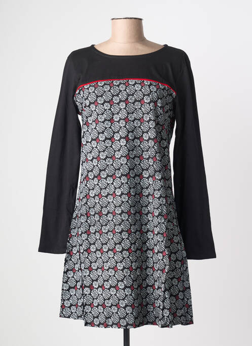 Robe mi-longue imprimé fantaisie manches longues noir BAMBOO'S femme