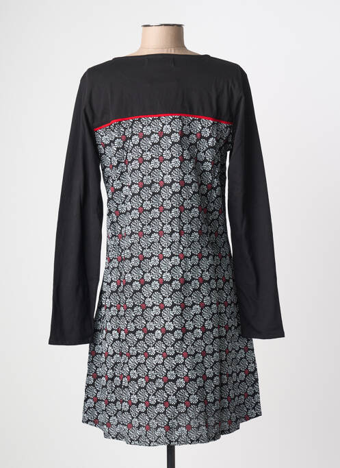 Robe mi-longue imprimé fantaisie manches longues noir BAMBOO'S femme