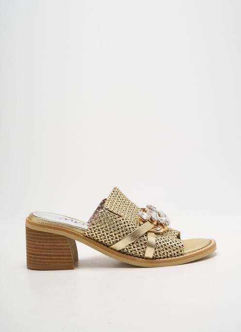 Mules/sabots tissage satiné talon de 4 à 6cm or MYMA femme