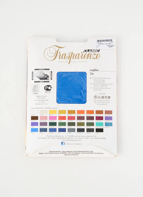 Collants stretch bleu TRASPARENZE femme