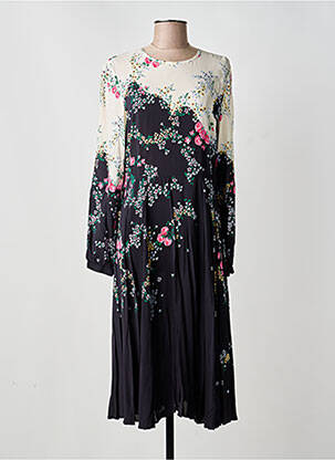 Robe mi-longue imprimé fleurs manches longues beige IDANO femme