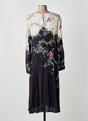 Robe mi-longue imprimé fleurs manches longues beige IDANO femme