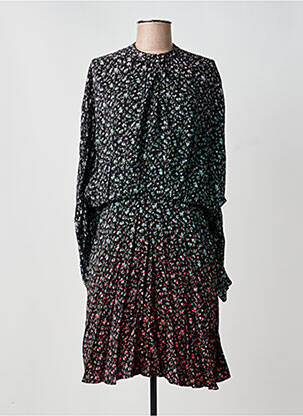 Robe mi-longue imprimé fleurs manches longues noir IDANO femme