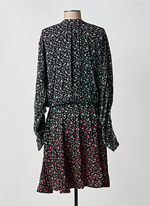 Robe mi-longue imprimé fleurs manches longues noir IDANO femme