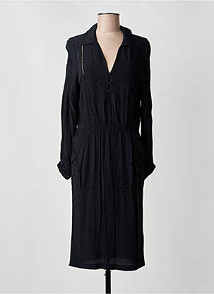 Robe mi-longue coupe fluide manches longues noir LA PETITE FRANCAISE femme