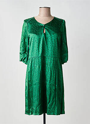 Robe mi-longue coupe fluide manches longues vert ACOTÉ femme