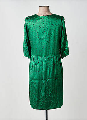 Robe mi-longue coupe fluide manches longues vert ACOTÉ femme