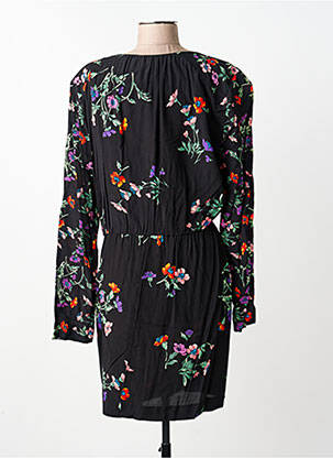 Robe mi-longue imprimé fleurs manches longues noir IDANO femme
