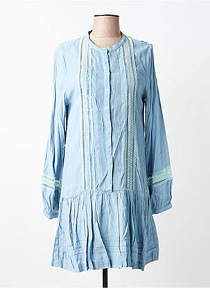 Robe mi-longue coupe fluide manches longues bleu SUNCOO femme
