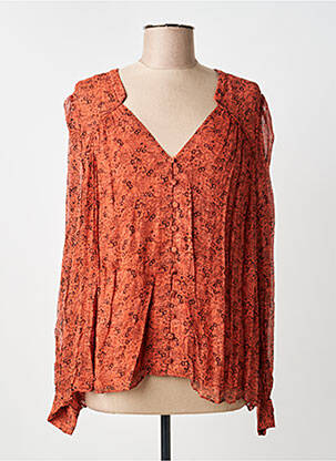 Chemisier imprimé fleurs manches longues rouge IDANO femme