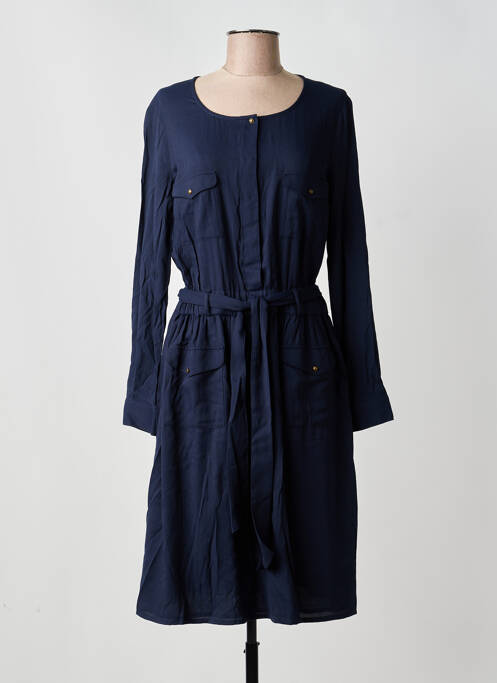 Robe mi-longue coupe fluide manches courtes bleu SESSUN femme