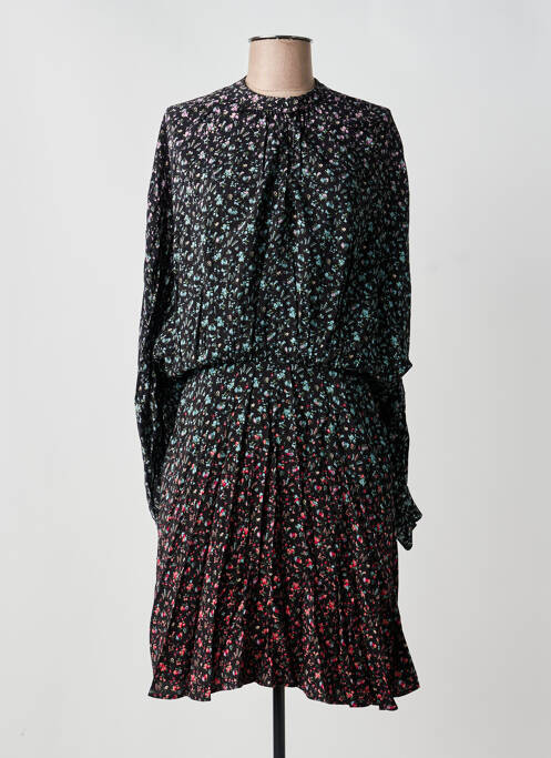 Robe mi-longue coupe fluide manches longues noir IDANO femme
