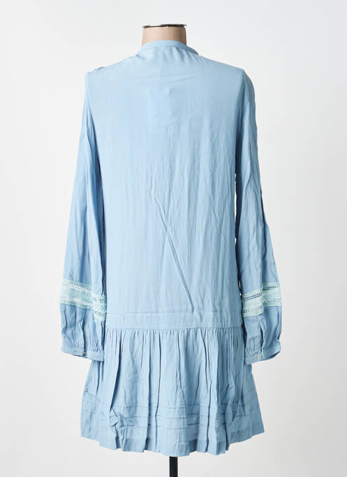Robe mi-longue coupe fluide manches longues bleu SUNCOO femme