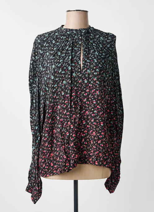 Blouse tissage popeline manches longues noir IDANO femme