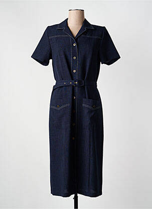 Robe mi-longue tissage crêpe manches courtes bleu GEVANA femme