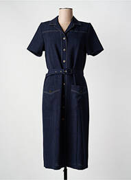 Robe mi-longue tissage crêpe manches courtes bleu GEVANA femme