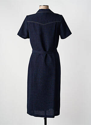 Robe mi-longue tissage crêpe manches courtes bleu GEVANA femme