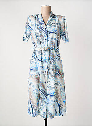 Robe mi-longue imprimé fantaisie manches courtes bleu GEVANA femme
