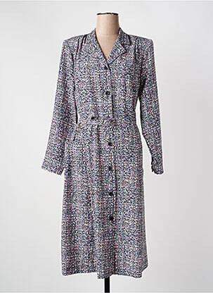 Robe mi-longue imprimé fantaisie manches longues bleu GEVANA femme