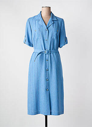 Robe mi-longue tissage crêpe manches courtes bleu GEVANA femme