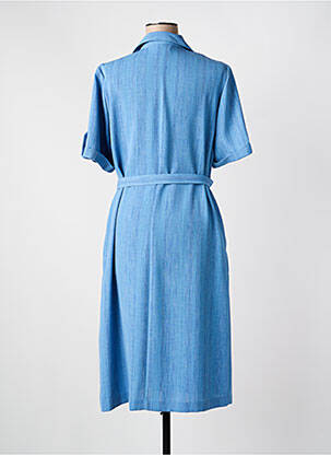 Robe mi-longue tissage crêpe manches courtes bleu GEVANA femme