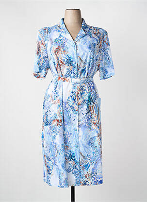 Robe mi-longue tissage crêpe manches courtes bleu GEVANA femme