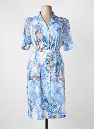 Robe mi-longue tissage crêpe manches courtes bleu GEVANA femme