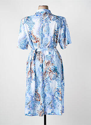 Robe mi-longue tissage crêpe manches courtes bleu GEVANA femme