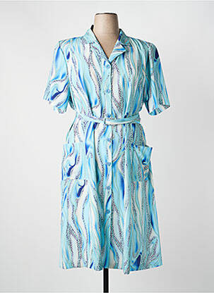 Robe mi-longue tissage crêpe manches courtes bleu GEVANA femme