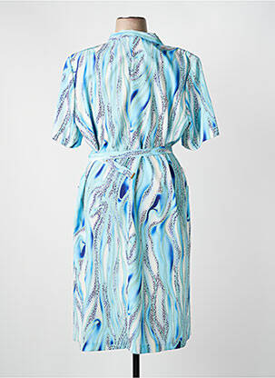 Robe mi-longue tissage crêpe manches courtes bleu GEVANA femme