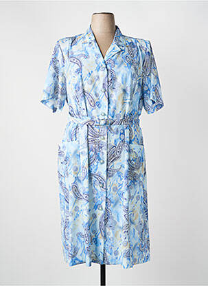 Robe mi-longue tissage crêpe manches courtes bleu GEVANA femme