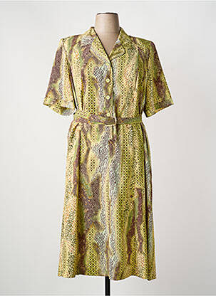 Robe mi-longue imprimé fantaisie manches courtes jaune FRANCOISE DE FRANCE femme