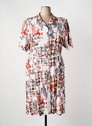 Robe mi-longue imprimé fantaisie manches courtes orange GEVANA femme