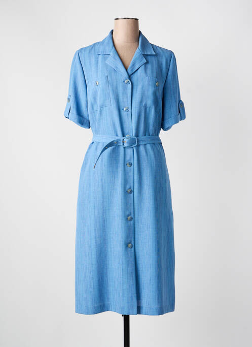 Robe mi-longue tissage crêpe manches courtes bleu GEVANA femme