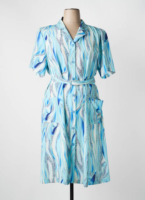 Robe mi-longue tissage crêpe manches courtes bleu GEVANA femme