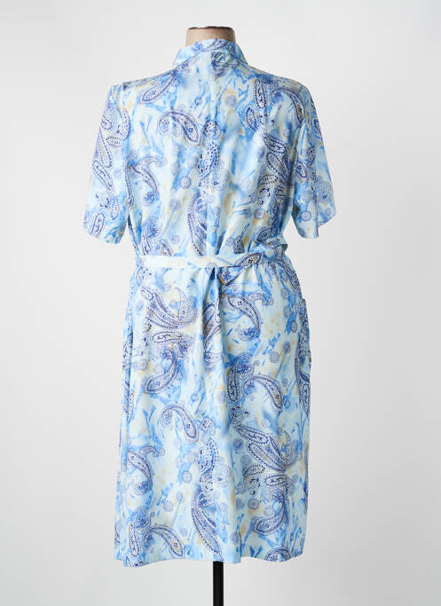 Robe mi-longue tissage crêpe manches courtes bleu GEVANA femme