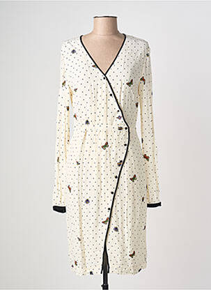 Robe mi-longue imprimé fantaisie manches longues beige IDANO femme
