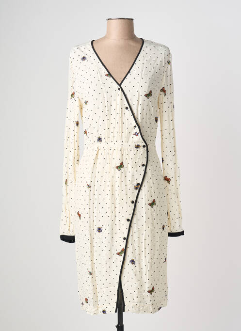 Robe mi-longue imprimé fantaisie manches longues beige IDANO femme