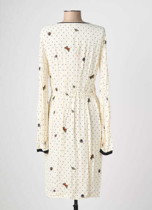 Robe mi-longue imprimé fantaisie manches longues beige IDANO femme