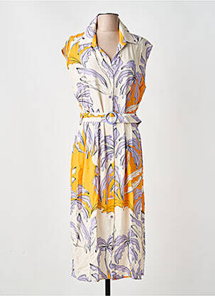 Robe mi-longue imprimé fleurs sans manche jaune SCORZZO femme
