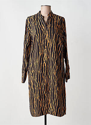 Robe mi-longue imprimé fantaisie manches longues noir CISO femme