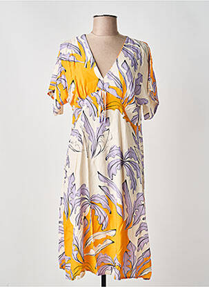 Robe mi-longue manches courtes manches courtes jaune SCORZZO femme