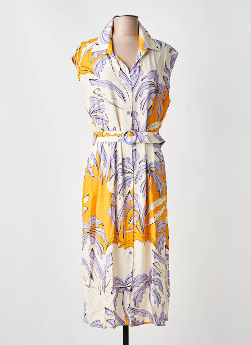 Robe mi-longue imprimé fleurs sans manche jaune SCORZZO femme