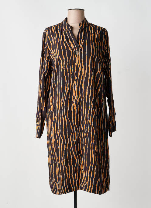 Robe mi-longue imprimé fantaisie manches longues noir CISO femme