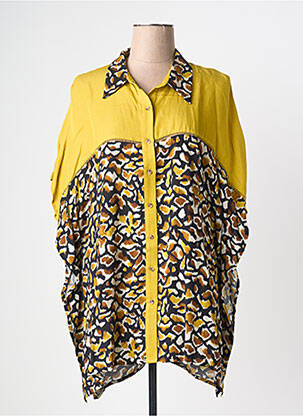 Chemisier tissage popeline manches courtes jaune MAT. femme